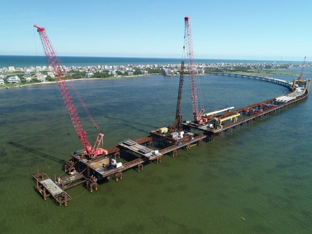 Rodanthe Bridge South Heading aerial view over Pamlico Sound